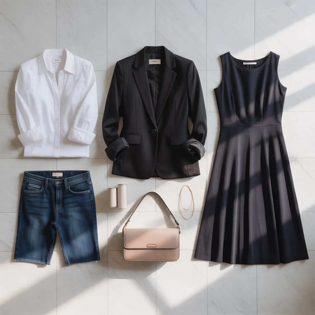 "capsule wardrobe women minimalist organised closet in neutral tones"